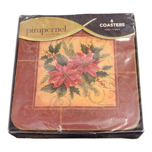 Pimpernel Set of 6 Coasters Poinsettia Holiday Christmas Made in England‎